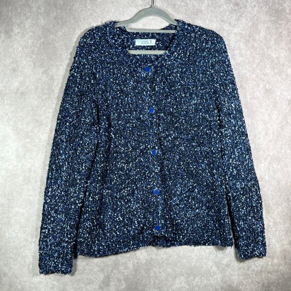 Honor Millburn Cardigan Sweater Womens Large 18-20 Blue Knit Button Front Career - Picture 1 of 9